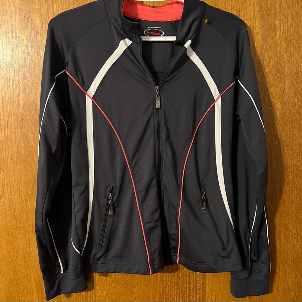 Bolle Activewear Jacket Full Zip Softshell Gray White Pink‎ Size M Stretch EUC
